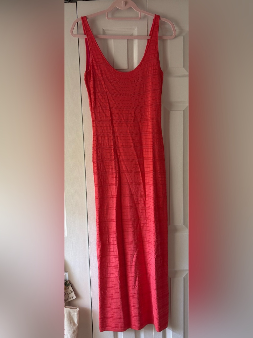Torn by Ronny Kobo Bright Coral Ribbed Maxi Dress Large